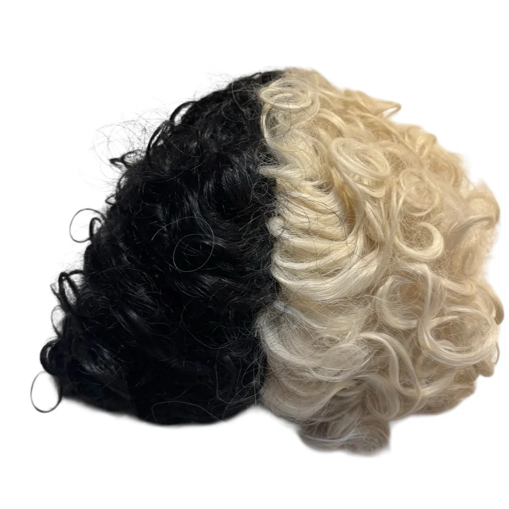 NEW Wig Two-Tone Black & White Curly Hairpiece Cosplay Cruella Women Hair